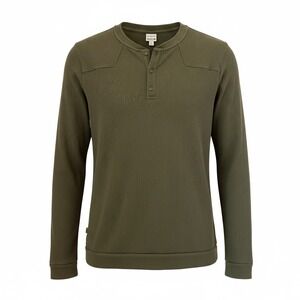 King Ranch Mens XL Henley Shirt Olive Green Waffle Knit Western Yoke Long Sleeve